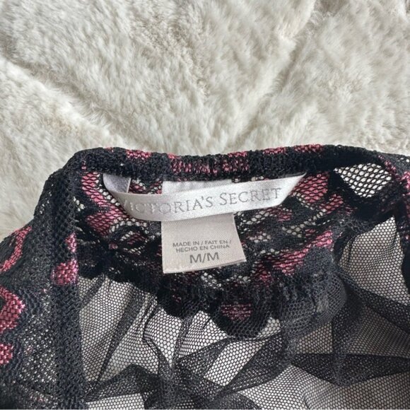 Victoria's Secret | Silver Label Black Chiffon Floral Babydoll | Size Medium - Picture 9 of 12